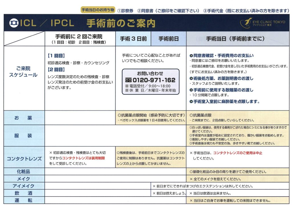 アイクリニック東京ICL手術前の案内