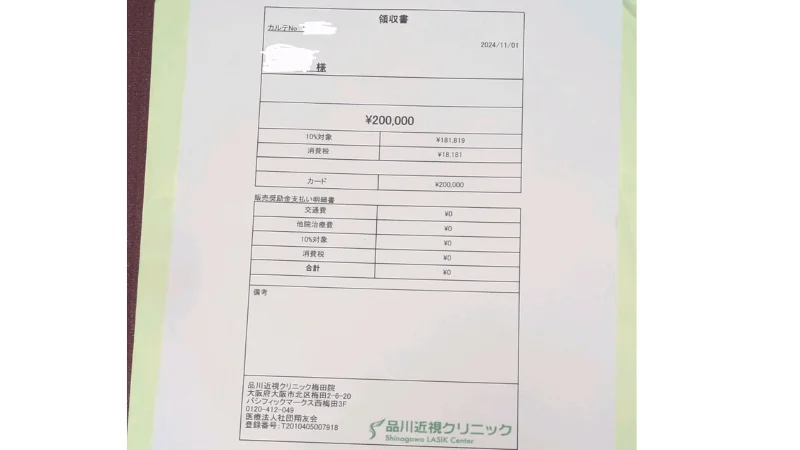 品川近視クリニックのICLの前金